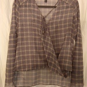 Kenneth Cole Grey, Pink,‎ Dark Grey Plaid Blouse